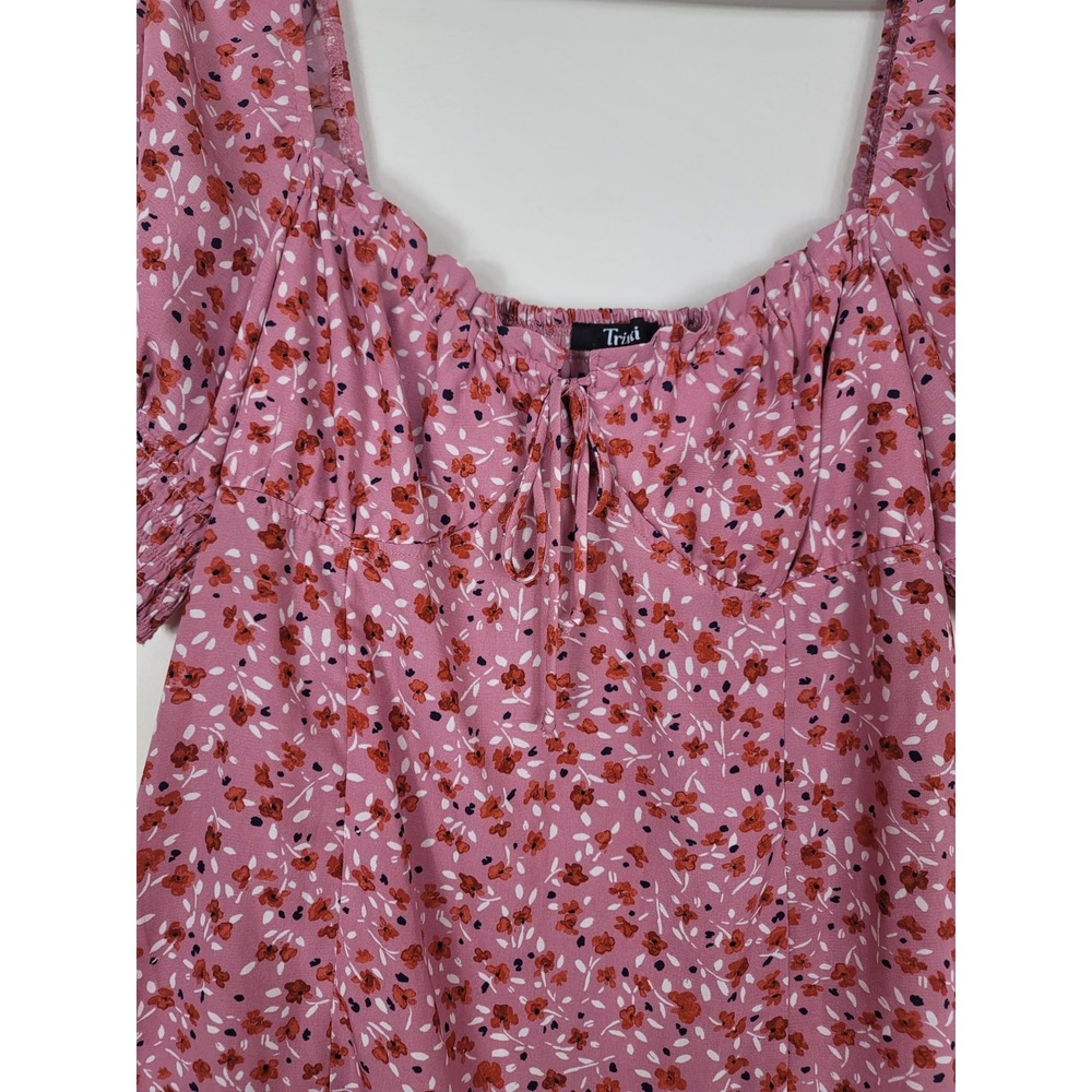 Trixxi Sz XL pink ditsy floral print puff sleeve Smocked mini dress Junior's - Picture 14 of 16